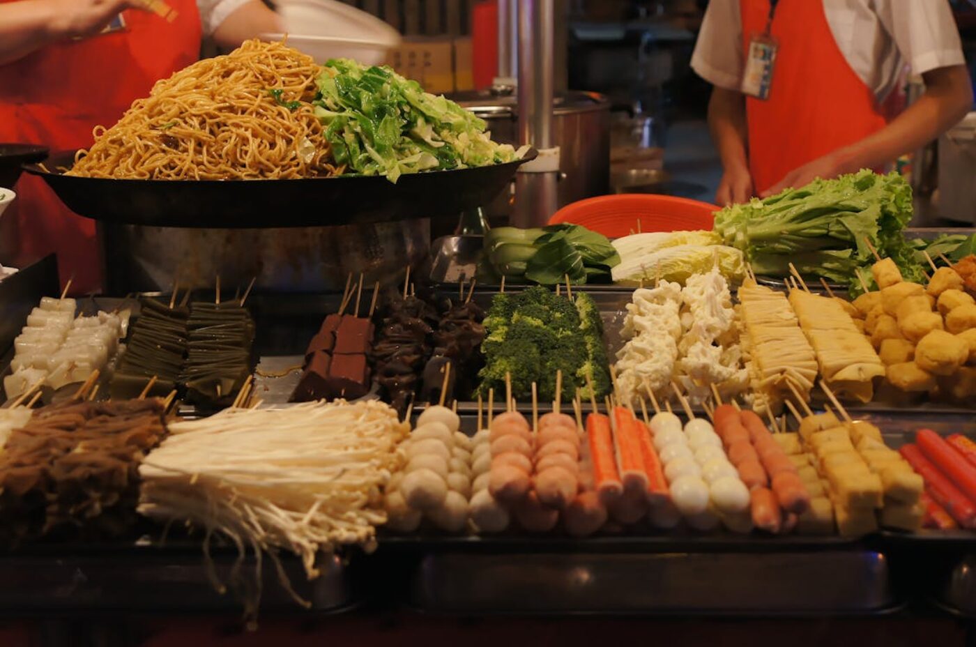 Street food vendor display with fresh local foods