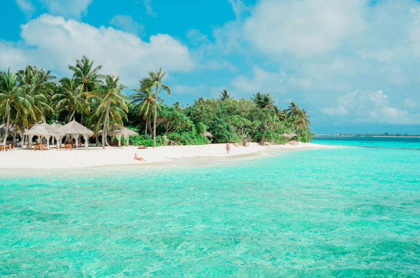 Tropical island turquoise lagoon aerial view