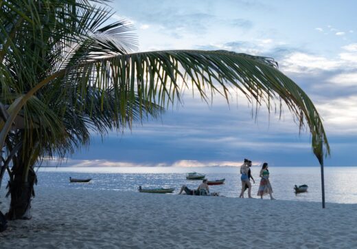 Fresh colorful local food market in Madagascar with fruits and traditional dishes