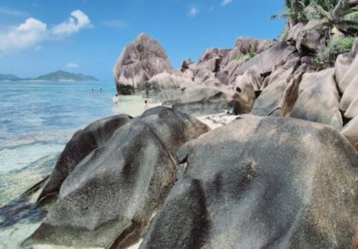 Pristine beach with granite rock formations in the Seychelles