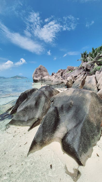 Pristine beach with granite rock formations in the Seychelles