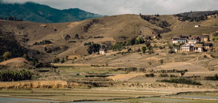 Rice paddies and hills in the Madagascar highlands